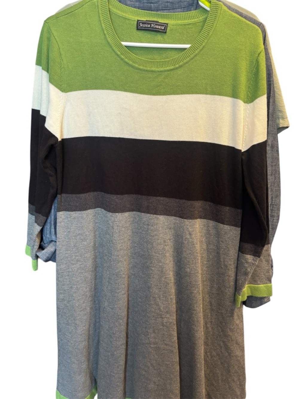 Jessica Howard Green, Black, Gray & White Striped Knit Tunic